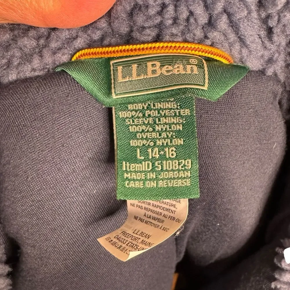 L.L. Bean Kids' Sherpa Fleece Hooded Jacket Navy Blue Large Size 14-16